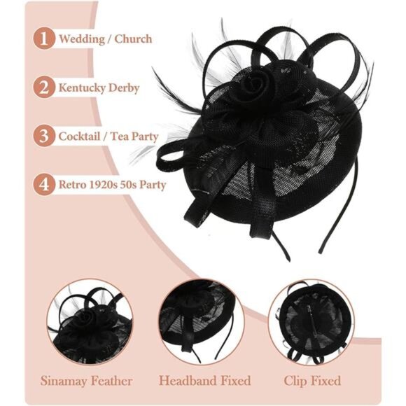 Fascinator Church Derby Hat Pillbox Hats Black